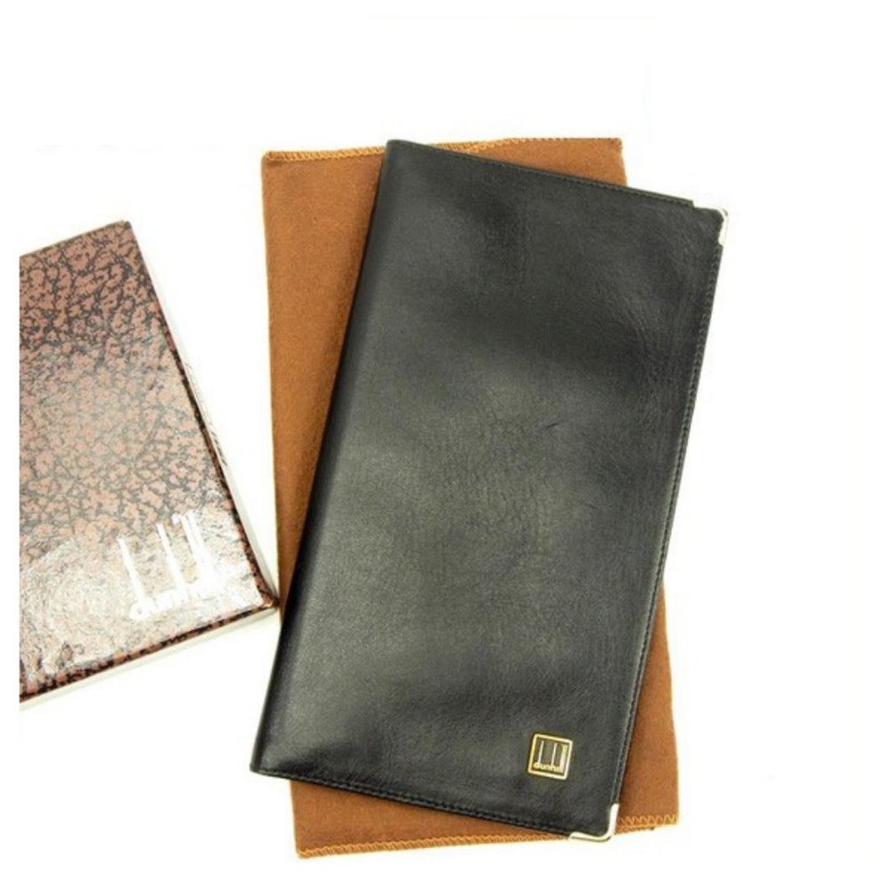 AUTH Dunhill Wallet Purse Long Wallet Black Gold Woman unisex
